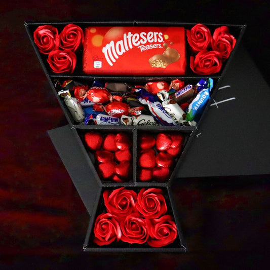 Indulgent Chocolate Celebrations and Red Roses Bouquet