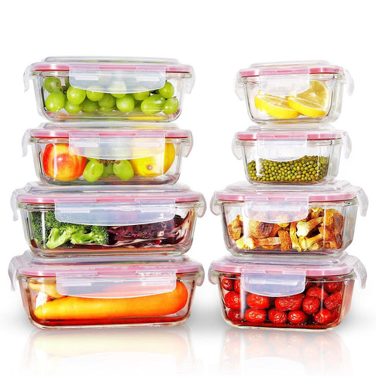 Rectangle Airtight Glass Food Containers with Lids 8 piece set