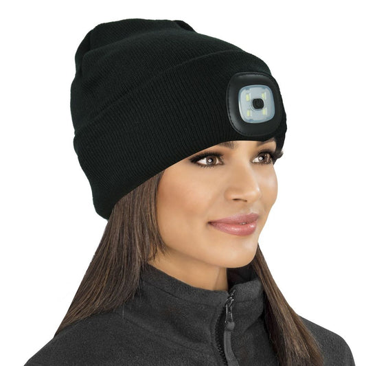 Black Beanie with LED Head Torch