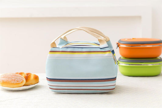 Striped Canvas Thermal Lunch Bag