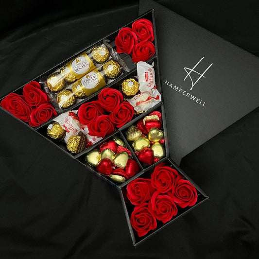Chocolate Ferrero Rocher and Raffaello with Red Roses