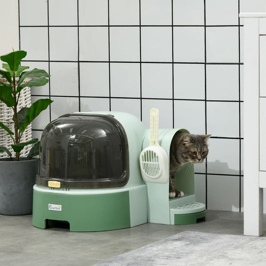 Cat Litter Tray with Openable Cover in Green