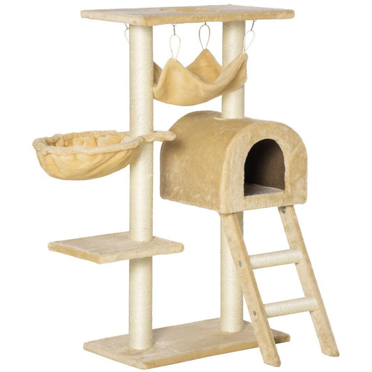 Pawhut Cat Tree with Scratching Post, Hammock, House Bed, and Basket