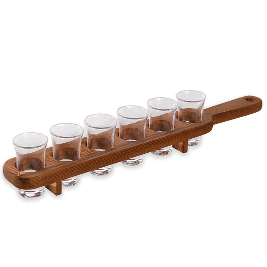 Drinks Paddle Wooden Set with 6 Shot Glasses