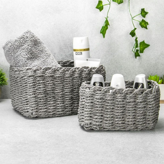 Set of 3 Grey Woven Rope Storage Baskets