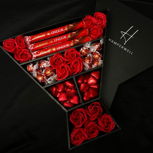 Chocolate Lindt Lindor and Red Roses Bouquet