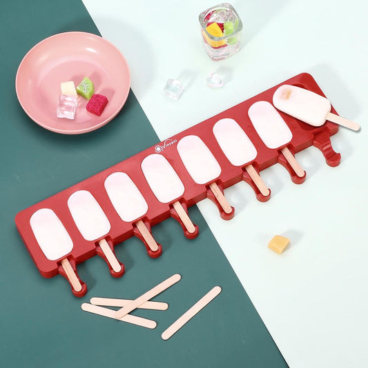 Red Popsicle Mould With 8 Silicone Holders and 50 Lolly Sticks