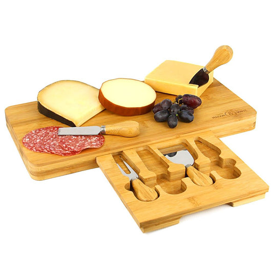 Bamboo Serving Platter with Knife Cheese Board Set