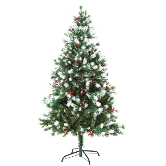 Green Snow-Tipped Artificial Christmas Tree with Red Berries 5ft