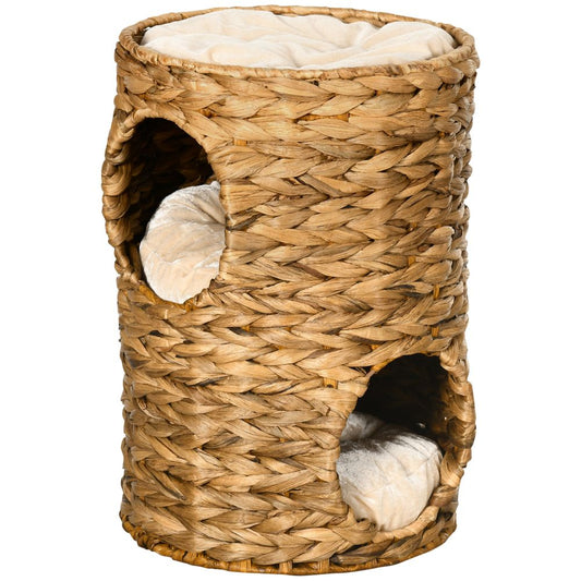 Indoor Cat Barrel Tree - Two Cat Houses and Comfortable Cushion