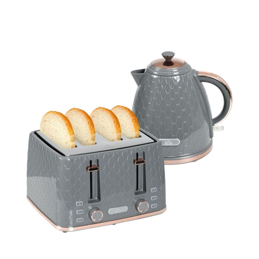 Kettle and Double Toaster Set Grey