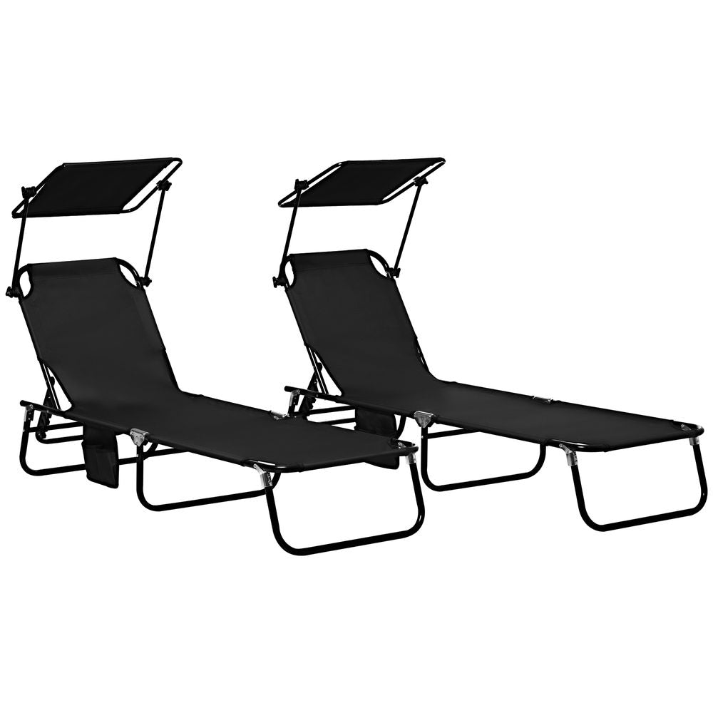 2 Black Reclining Sun Loungers