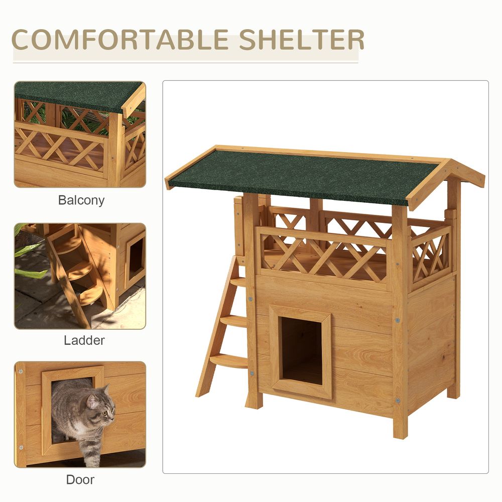 Outdoor Cat House with Balcony