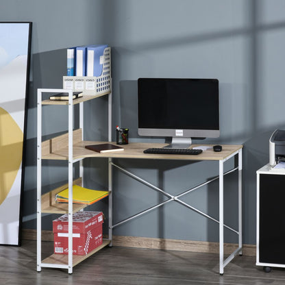 4 Shelf Computer Desk - Oak and White