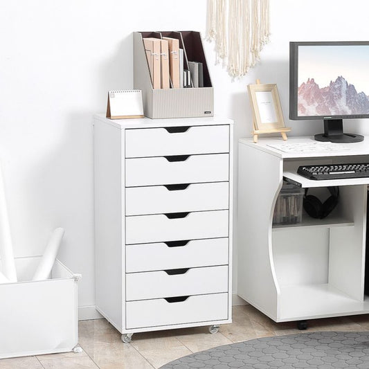 White 7 Drawer Filing Cabinet with Wheels