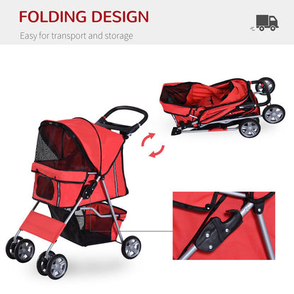 Foldable Pet Stroller Red