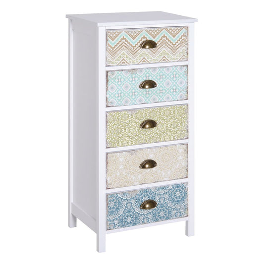 White 5 Patterned Drawer Dresser Unit