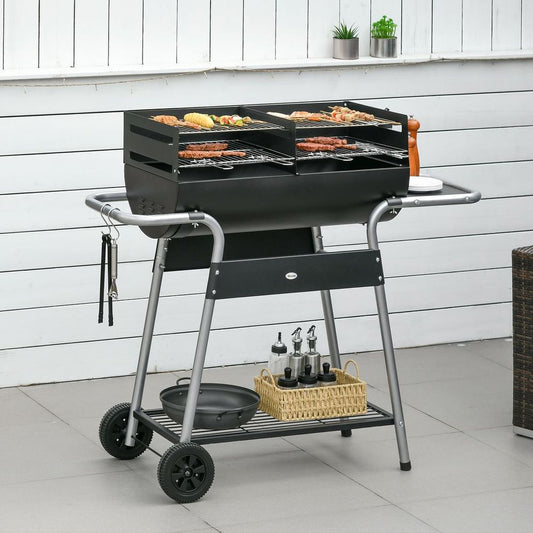 Double Grill BBQ with Wheels & Shelf