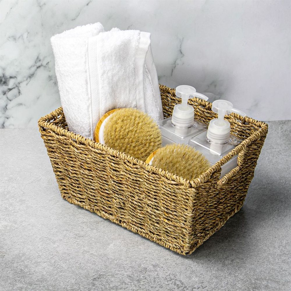 Natural Seagrass Woven Storage Baskets x3