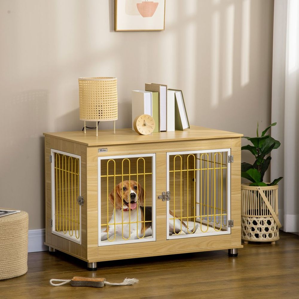 Oak Tone Dog Crate End Table