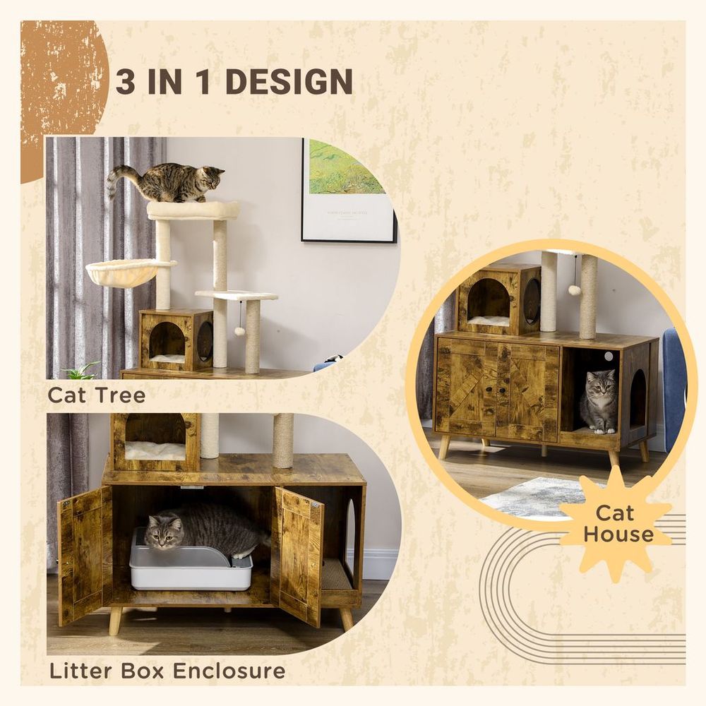 Cat Tree Enclosure with Litter Box