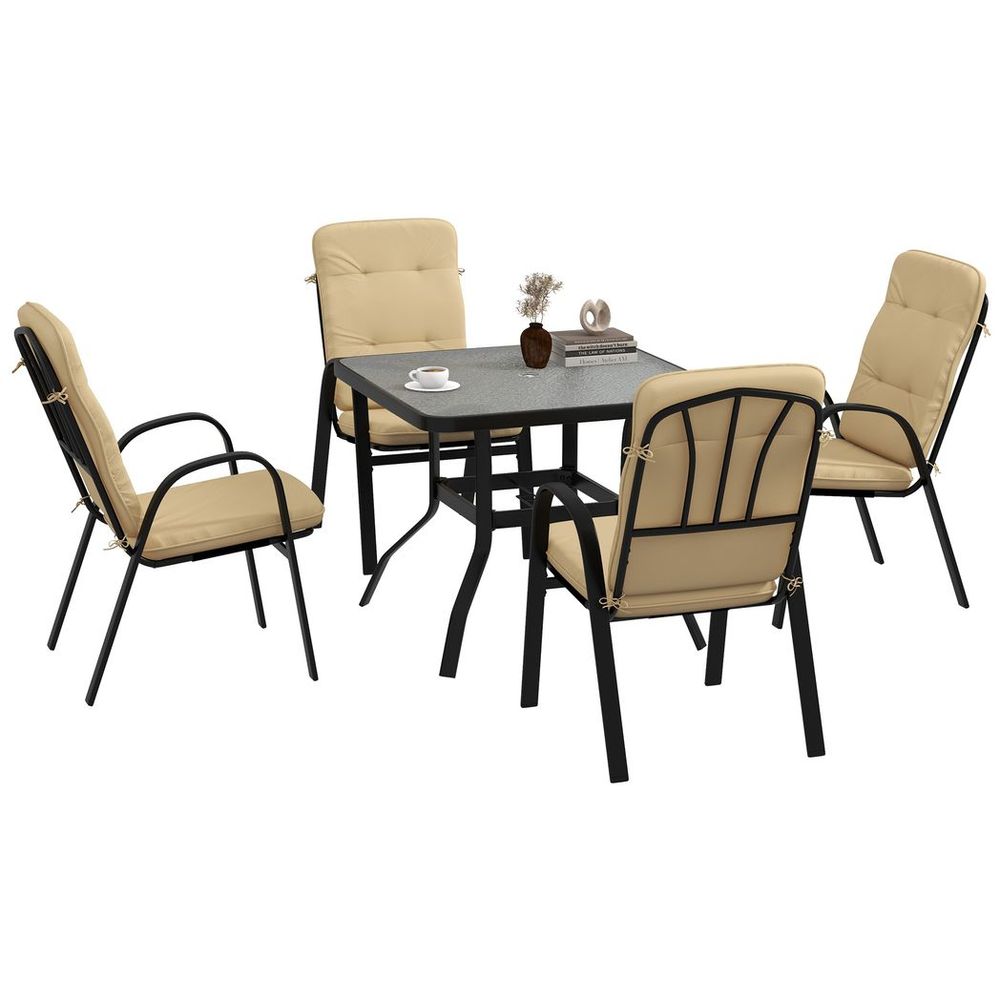 Garden Dining Set with 4 Chairs & Glass Table