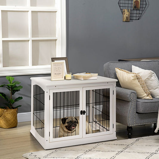 White Dog Crate with Table