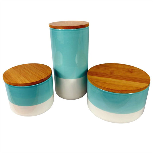 Ceramic Aqua Green Jars x3