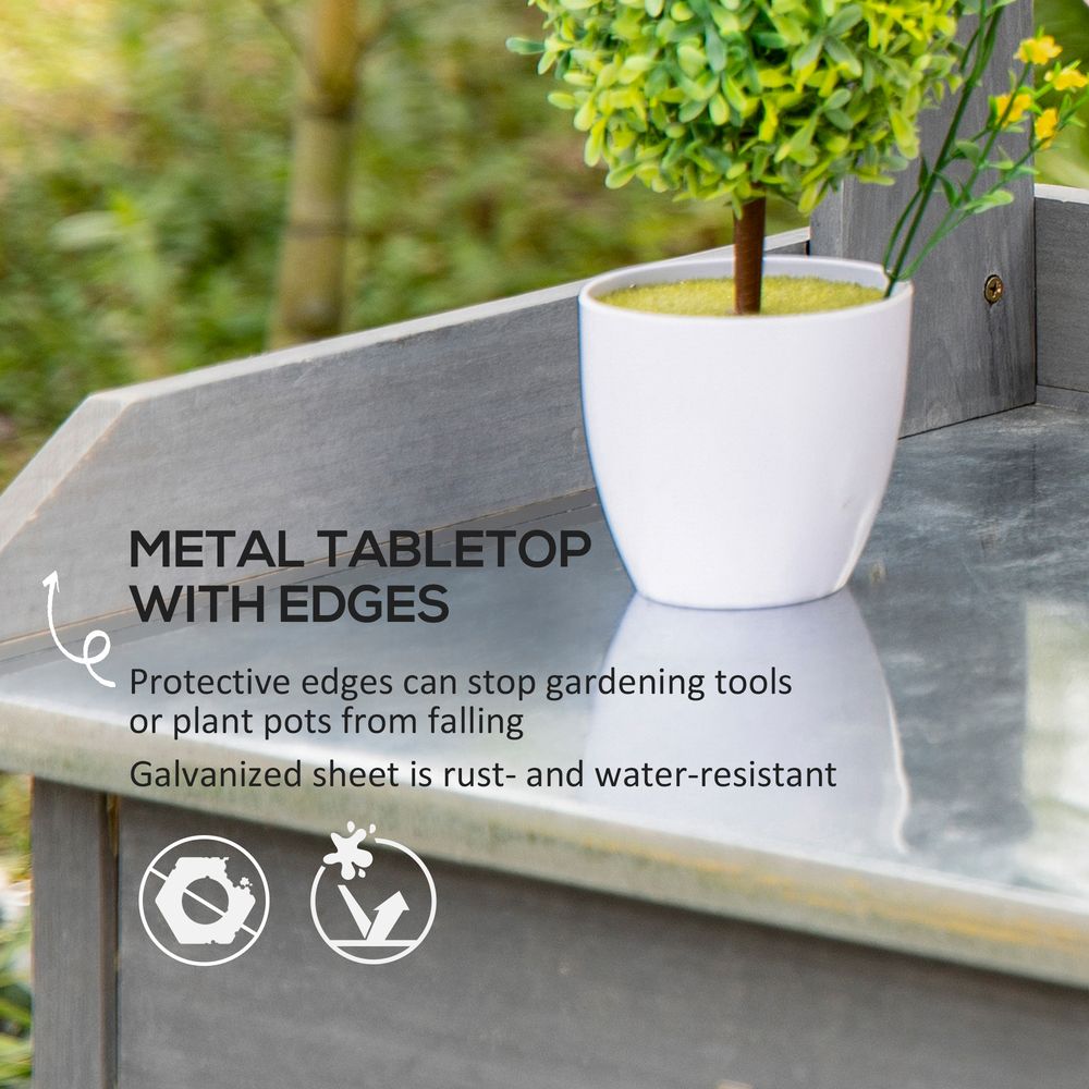 Potting Bench with Metal Tabletop