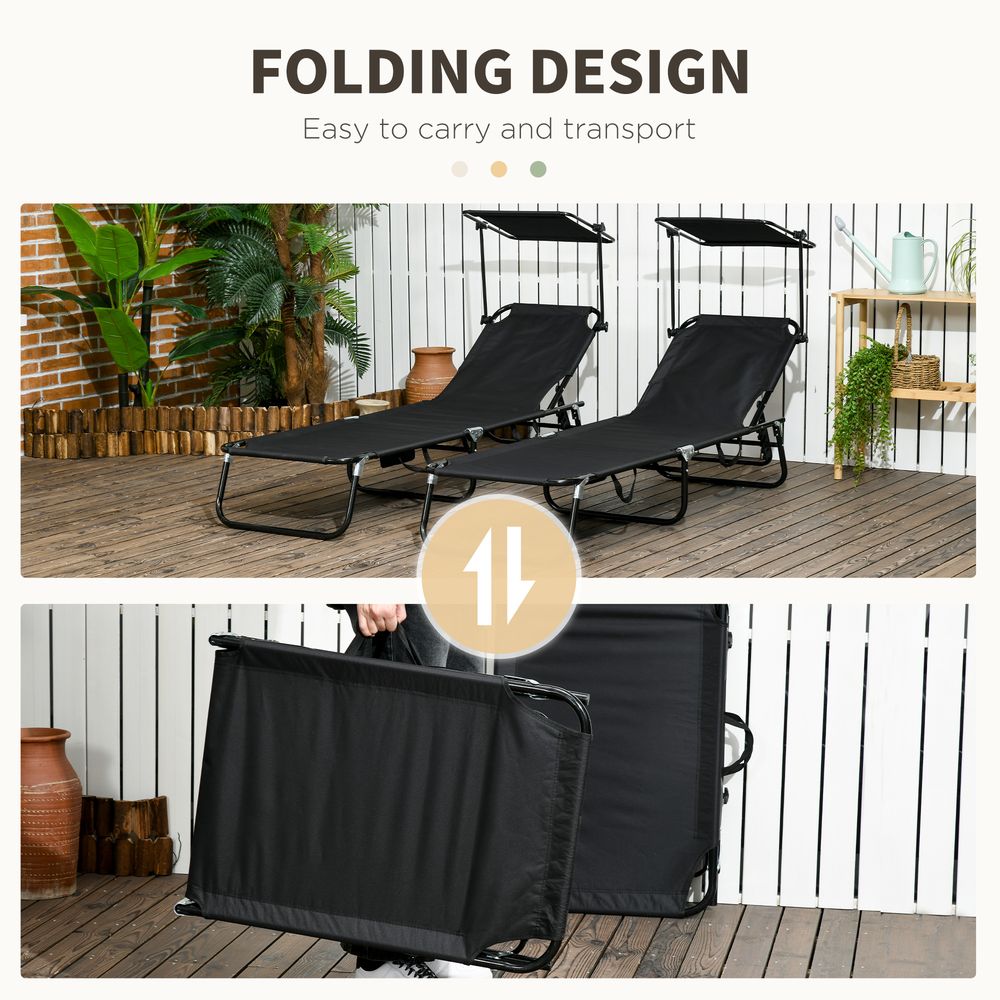 2 Black Reclining Sun Loungers