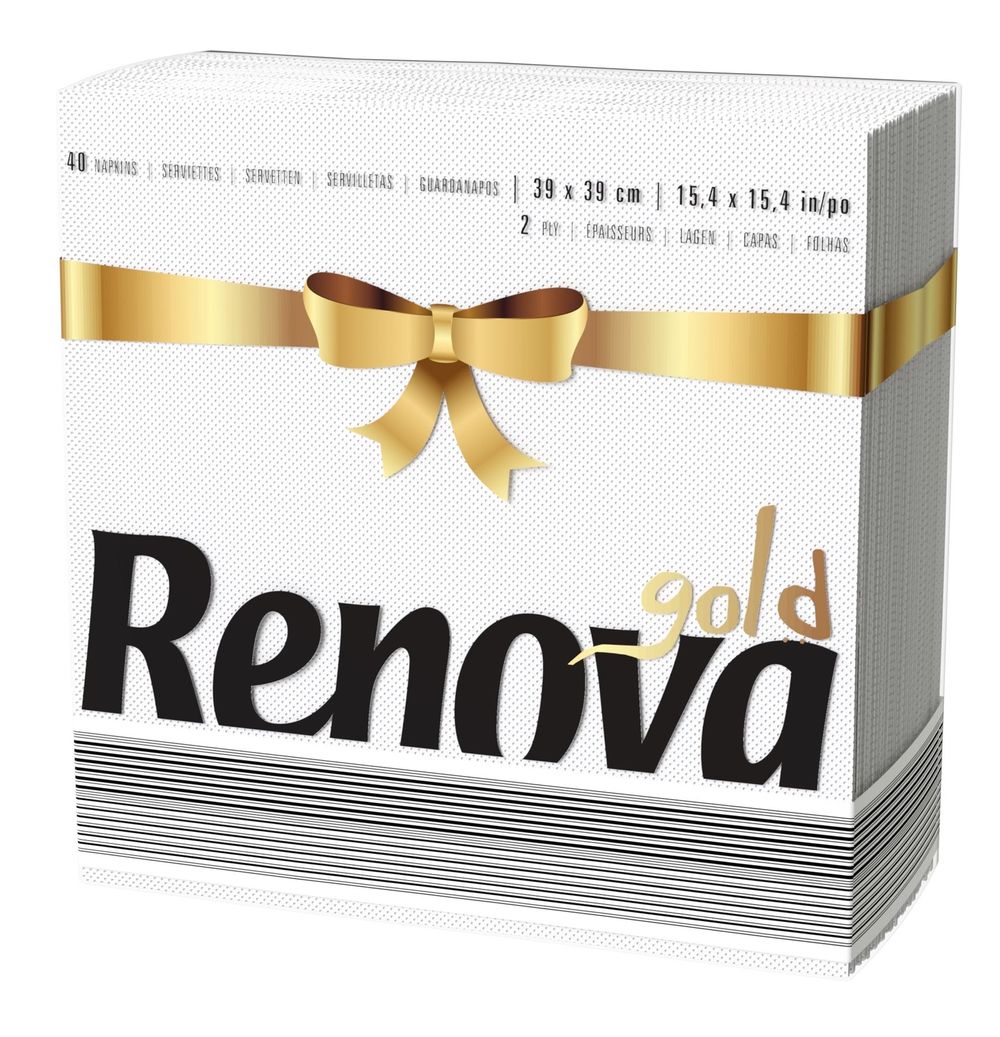 Renova Gold Red or Gold & White 40 White Napkins 2ply 39 cm - Ideal For Dinner or Party