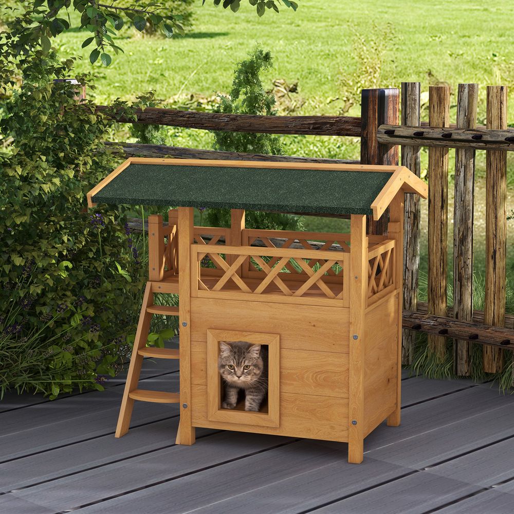 Outdoor Cat House with Balcony