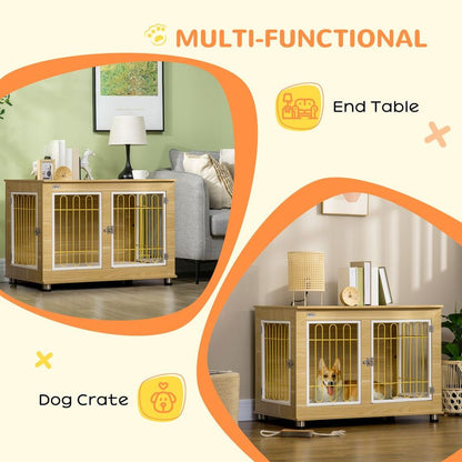 Oak Tone Dog Crate End Table