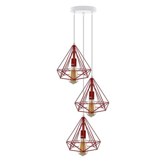 Vertical Diamond Cage Lamp x3 With Bulb