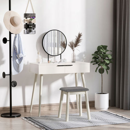 Vanity Table with Round Mirror