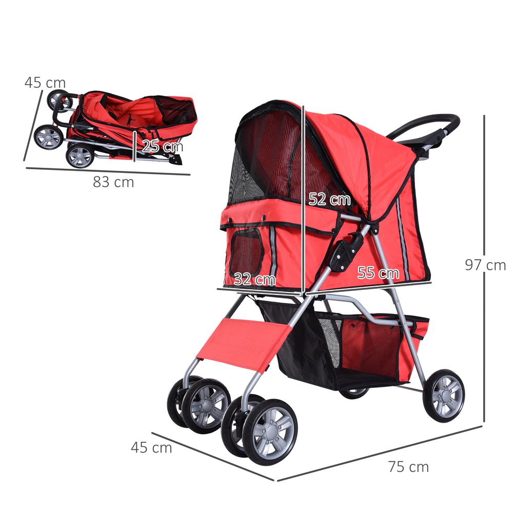 Foldable Pet Stroller Red