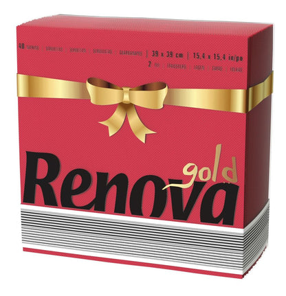 Renova Gold Red or Gold & White 40 White Napkins 2ply 39 cm - Ideal For Dinner or Party