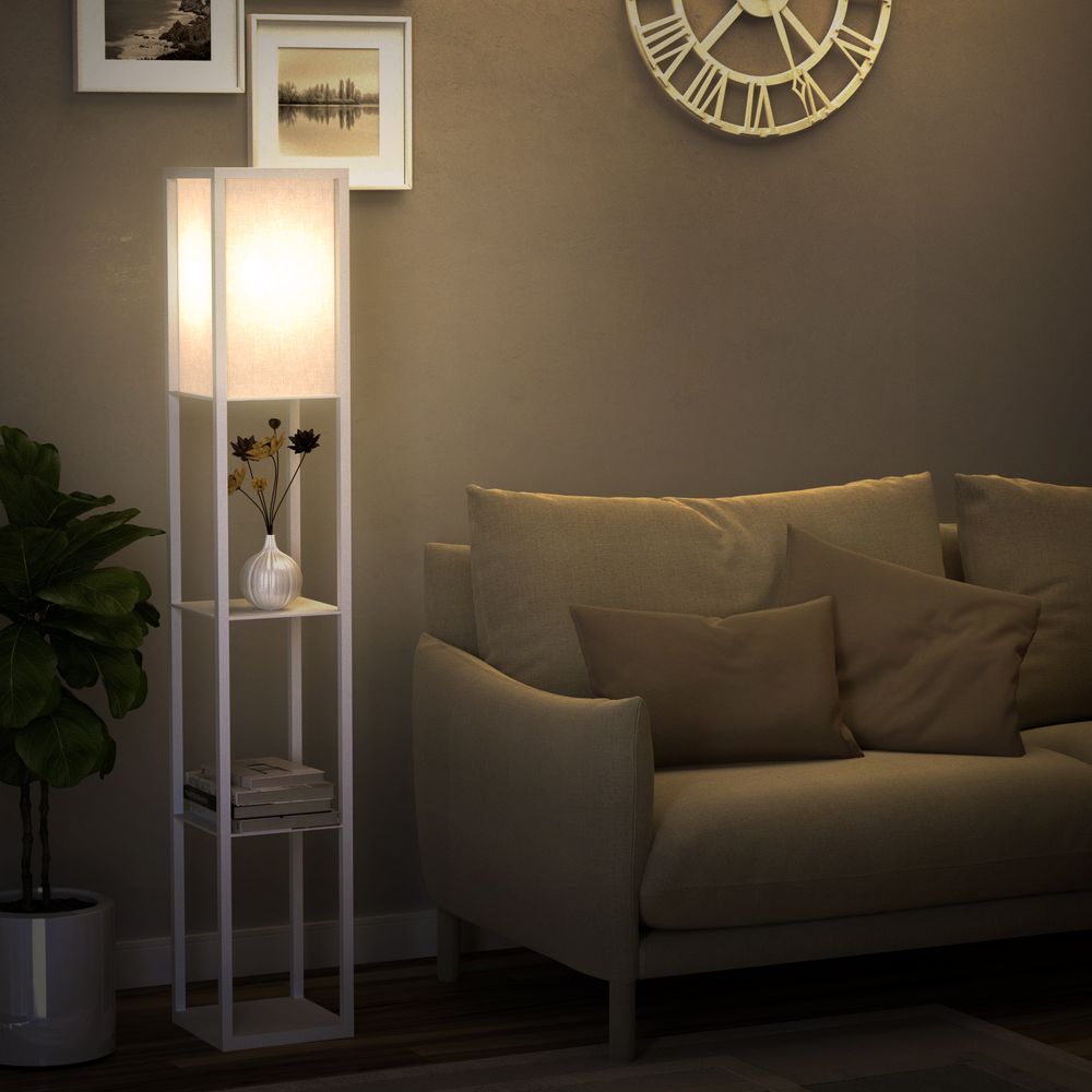 Floor Lamp with Shelves White