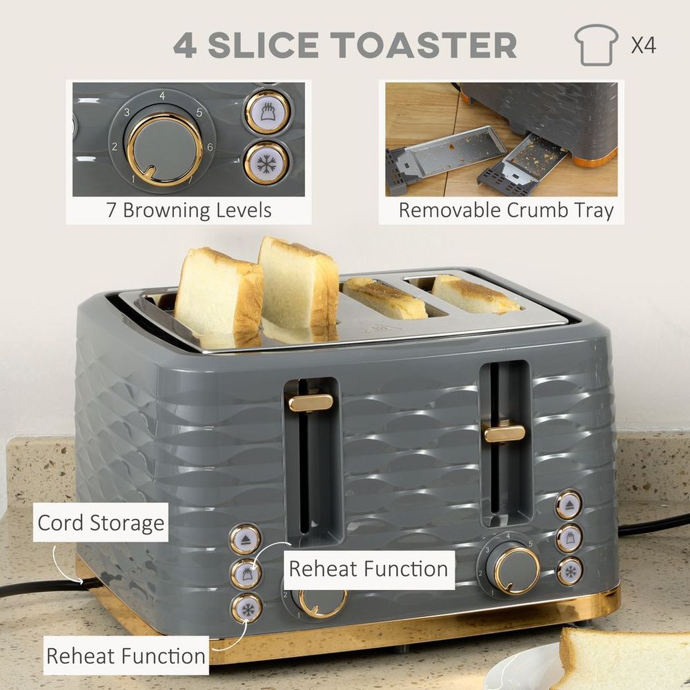 Toaster and 1.7L Kettle Set Grey