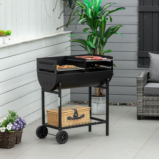 2 Grill Steel BBQ with Wheels