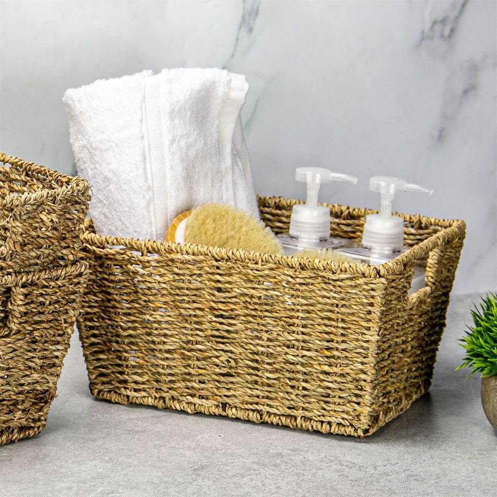 Natural Seagrass Woven Storage Baskets x3