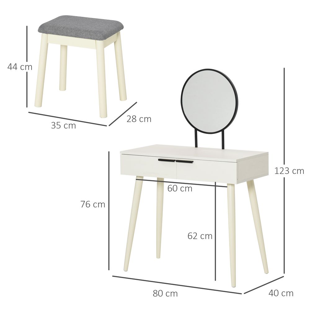 Vanity Table with Round Mirror