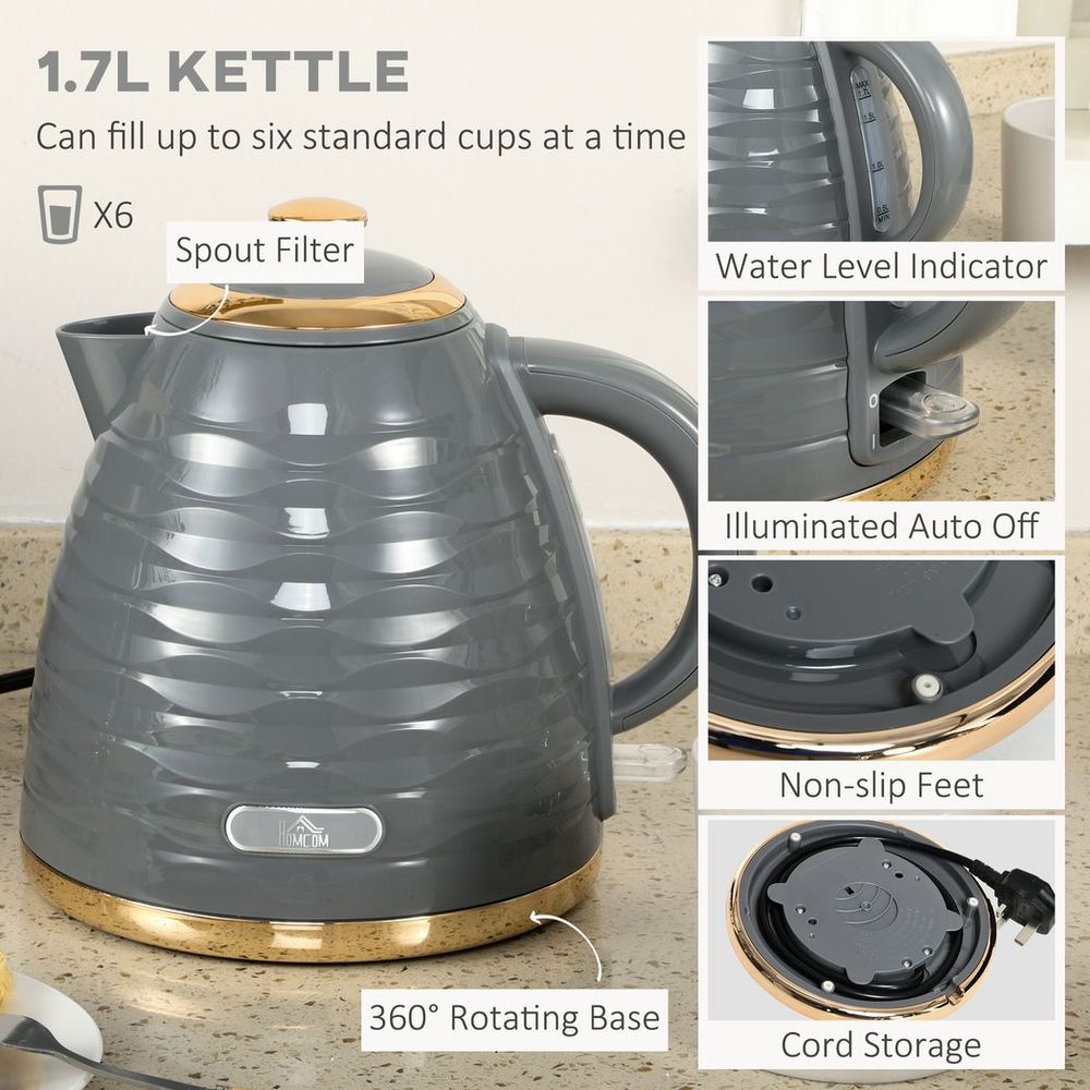 Toaster and 1.7L Kettle Set Grey