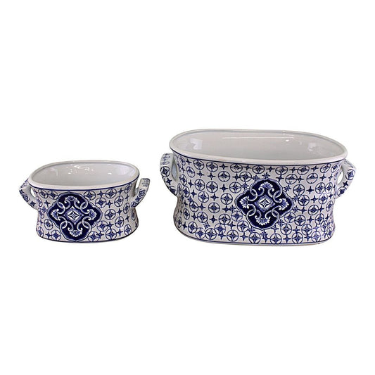 Blue & White Floral Foot Bath Planters x2