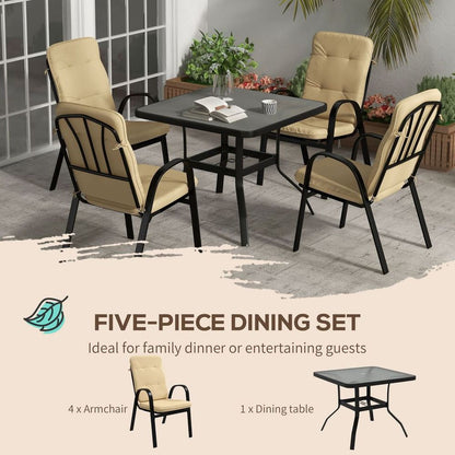 Garden Dining Set with 4 Chairs & Glass Table