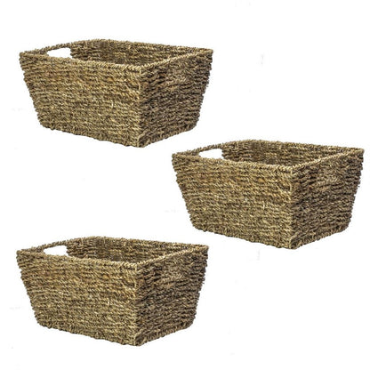 Natural Seagrass Woven Storage Baskets x3