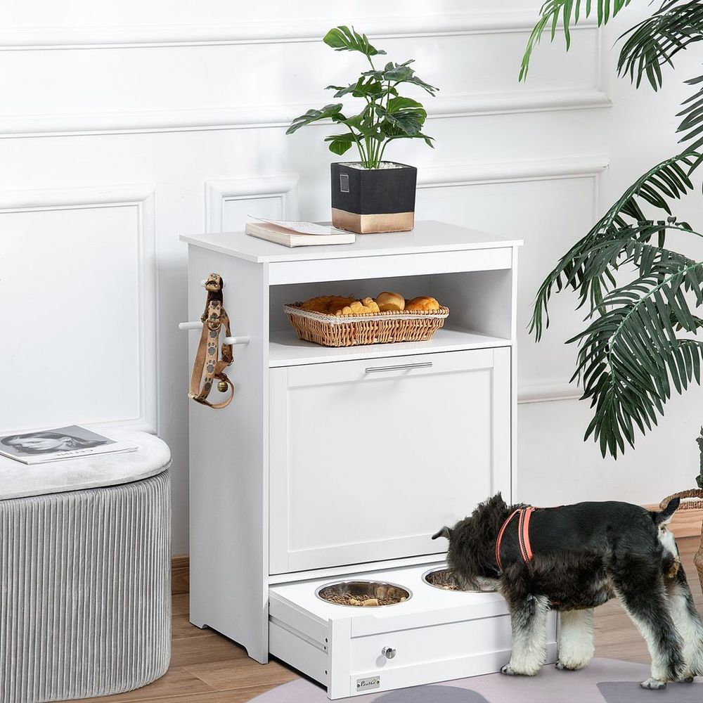 Dog and Cat Feeding Station  White