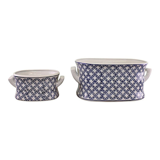 Blue & White Floral Foot Bath Planters x2