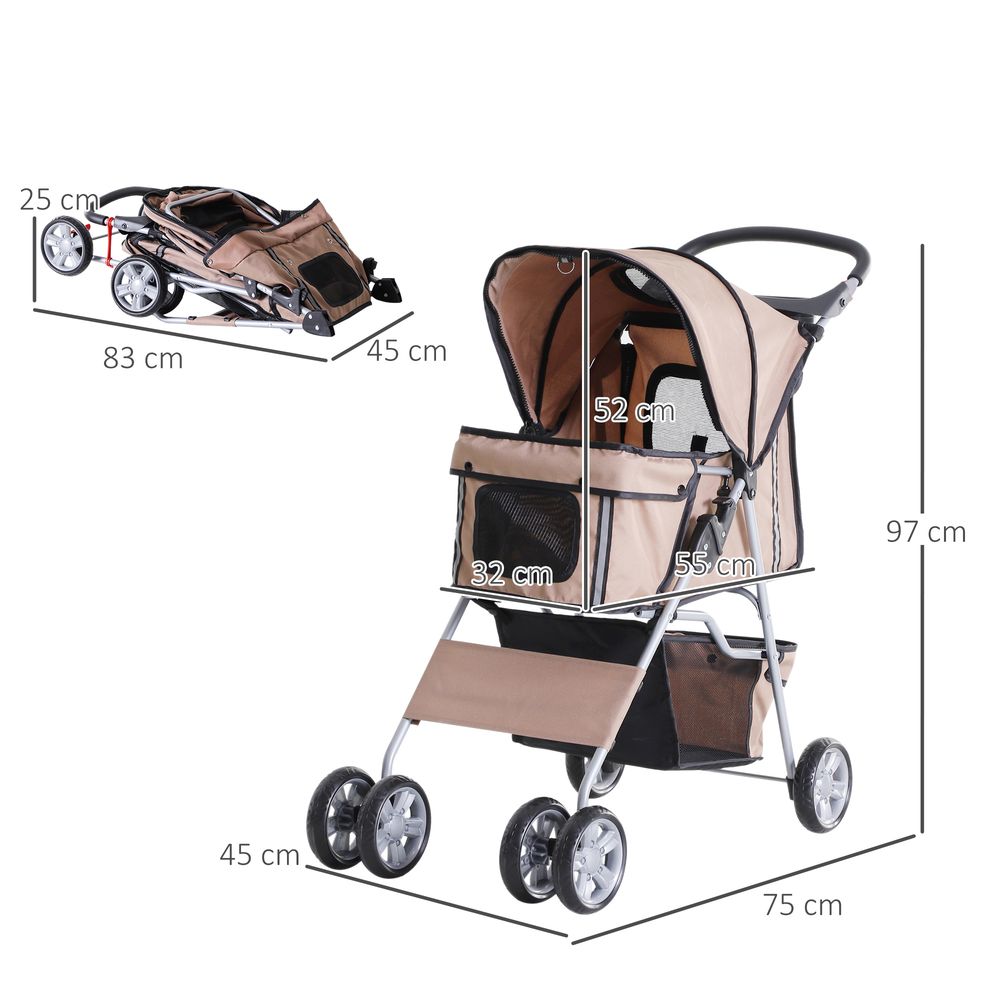 Foldable Pet Stroller Brown