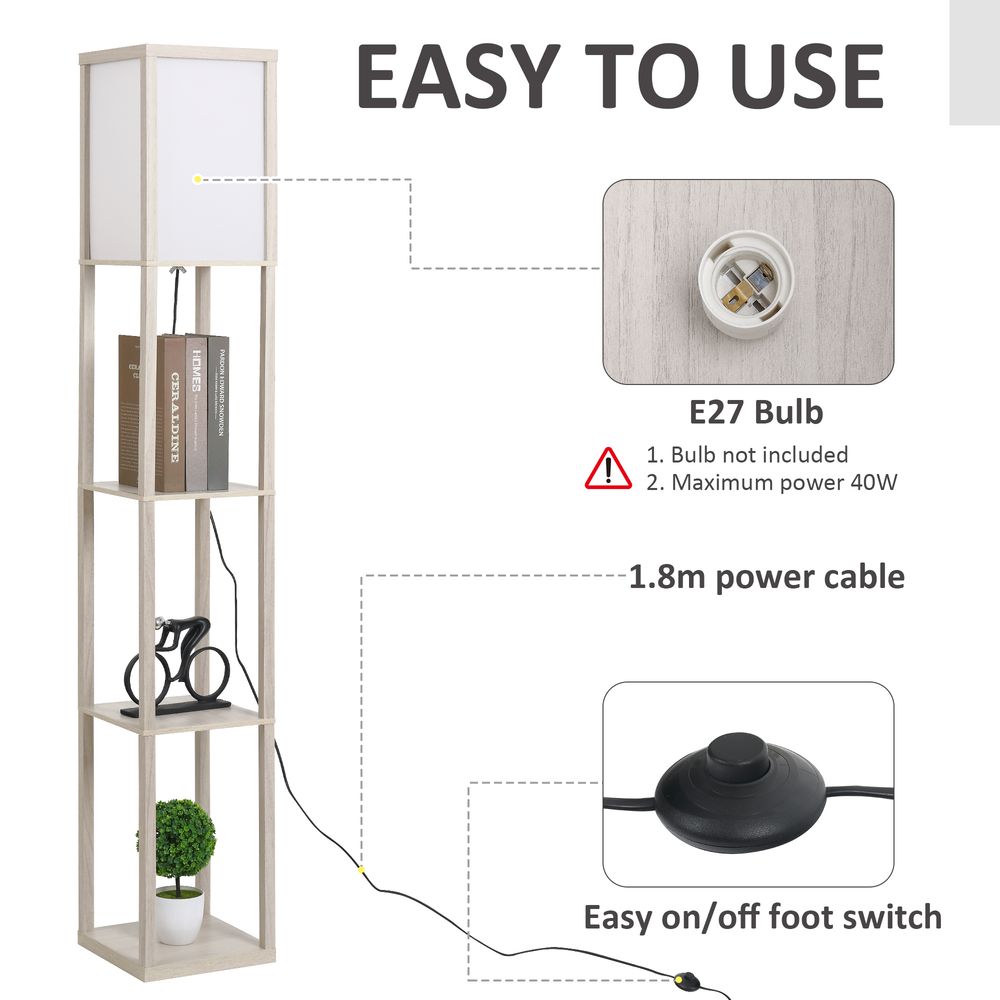 3 Tier Storage Floor Lamp Oak